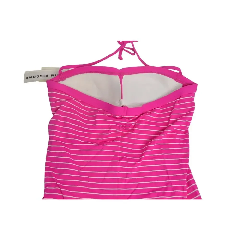 ROBIN PICCONE Women's Pink & White Striped Padded Tankini Halter Top